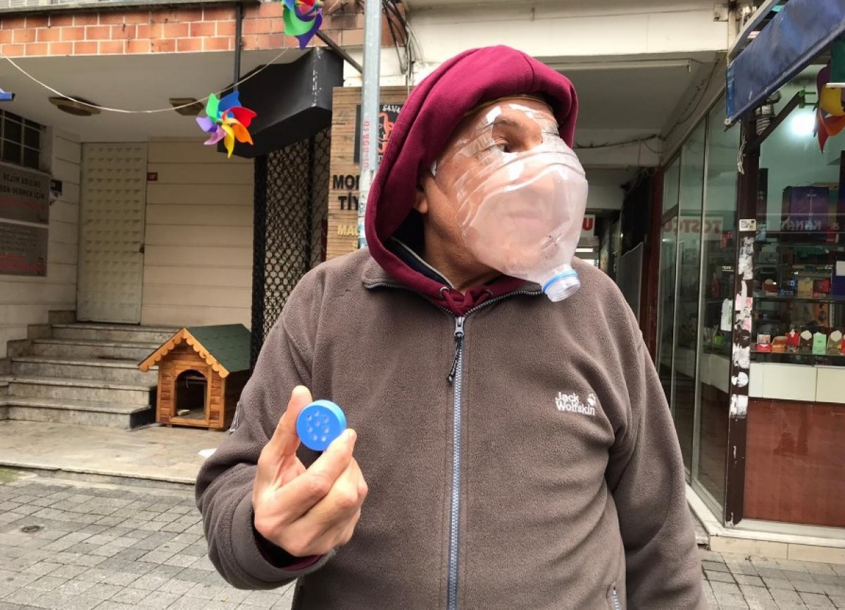 i Koronadan korunmak için pet şişeden maske yaptı