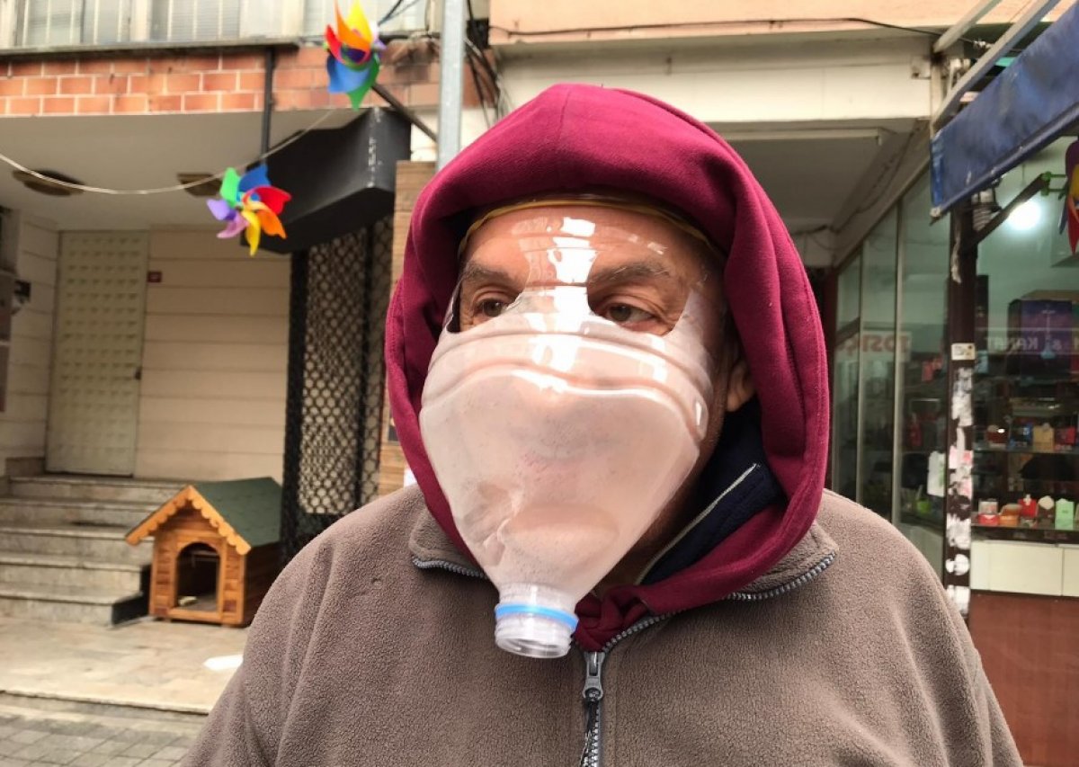 i Koronadan korunmak için pet şişeden maske yaptı