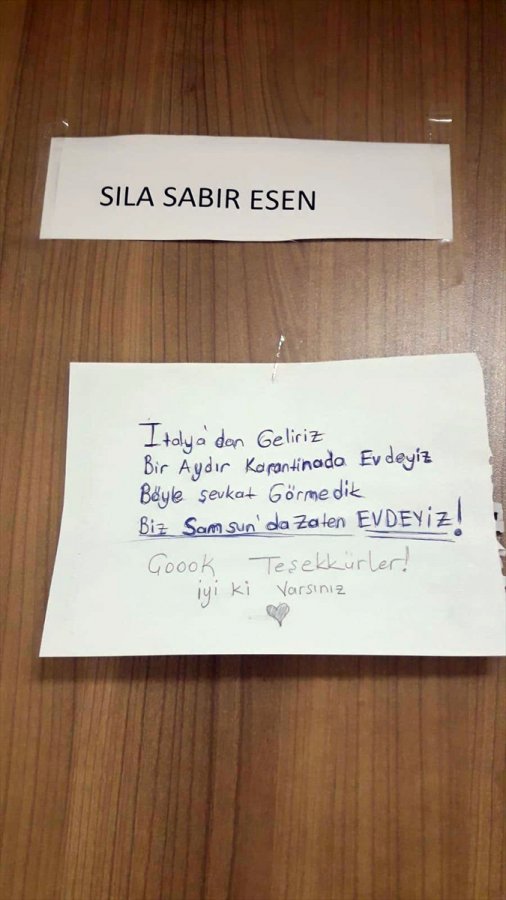 Karantinadaki gençlerden görevlilere 'teşekkür' notu