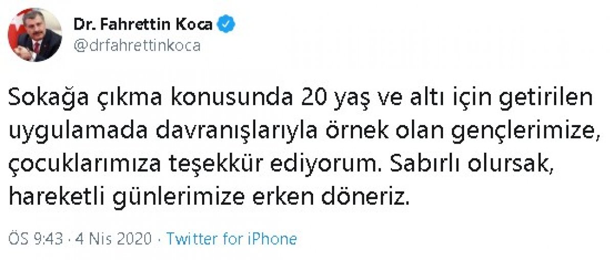Bakan Koca, sokağa çıkmayan gençlere teşekkür etti
