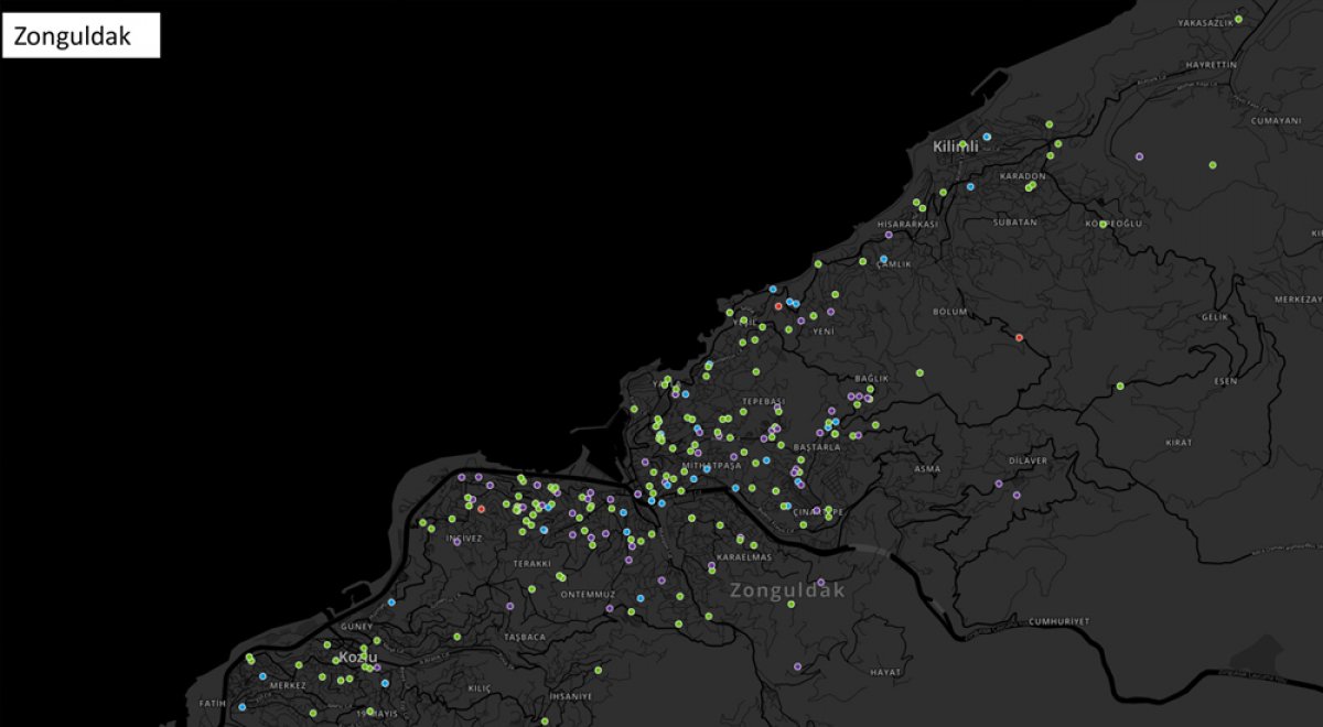 İzmir'de koronanın yayılımını gösteren harita