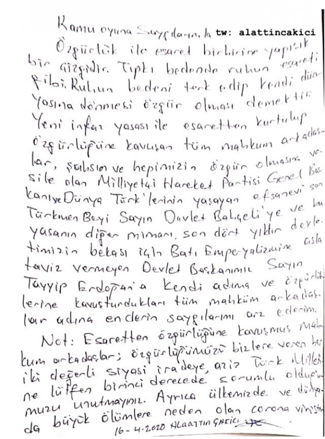 Alaattin Çakıcı'dan ilk açıklama