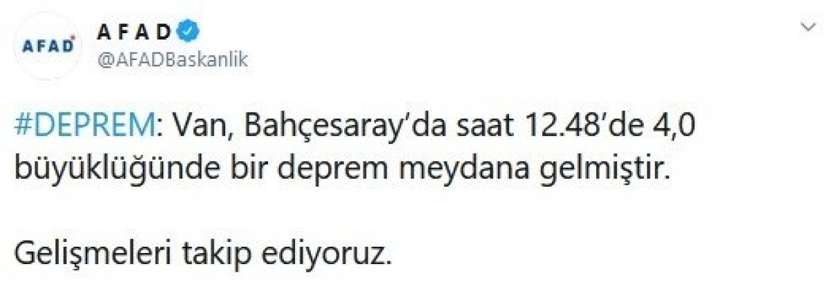 Van'da 4.0 büyüklüğünde deprem