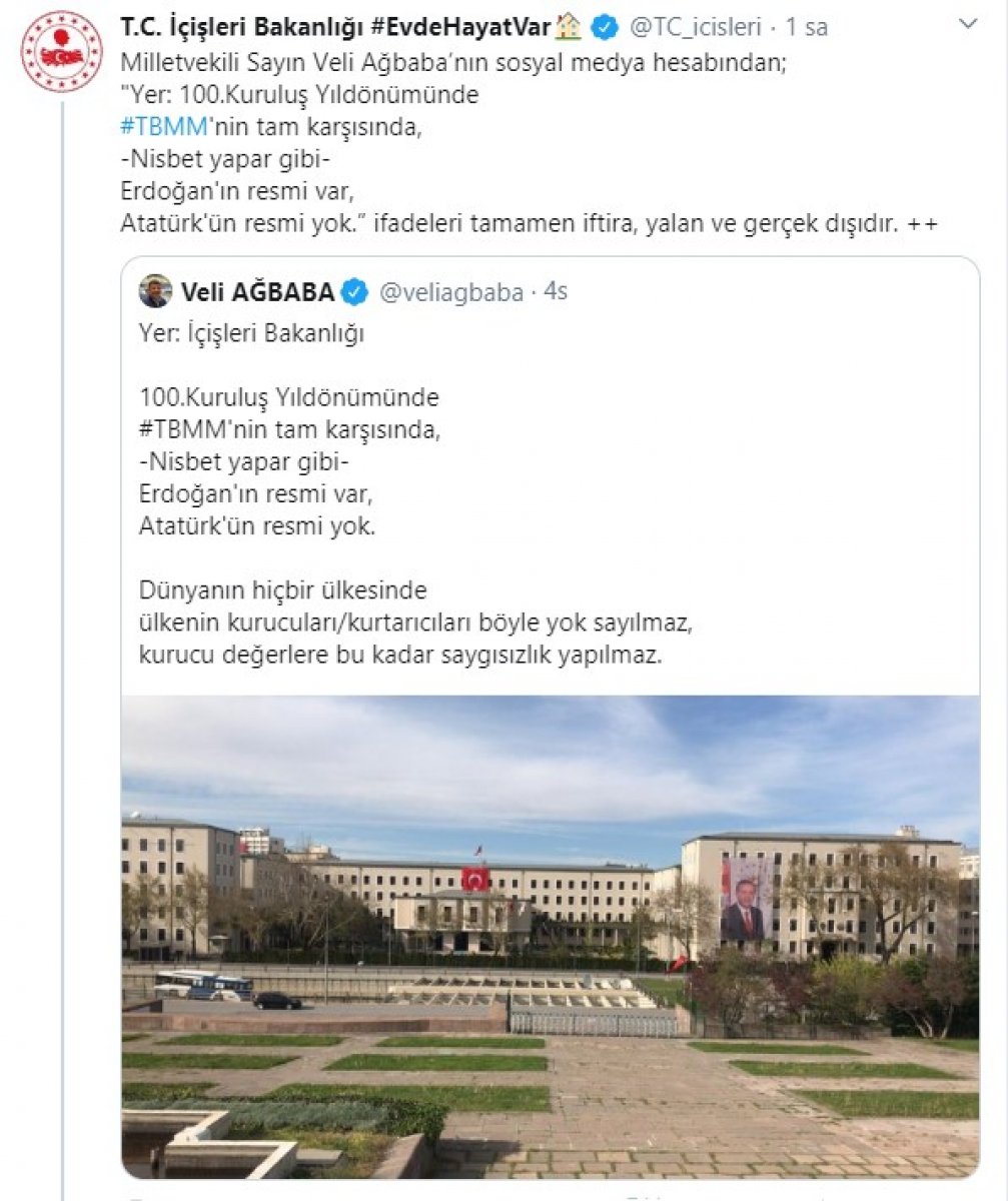 İçişleri Bakanlığı'ndan 'Atatürk resmi yok' iddiasına yalanlama