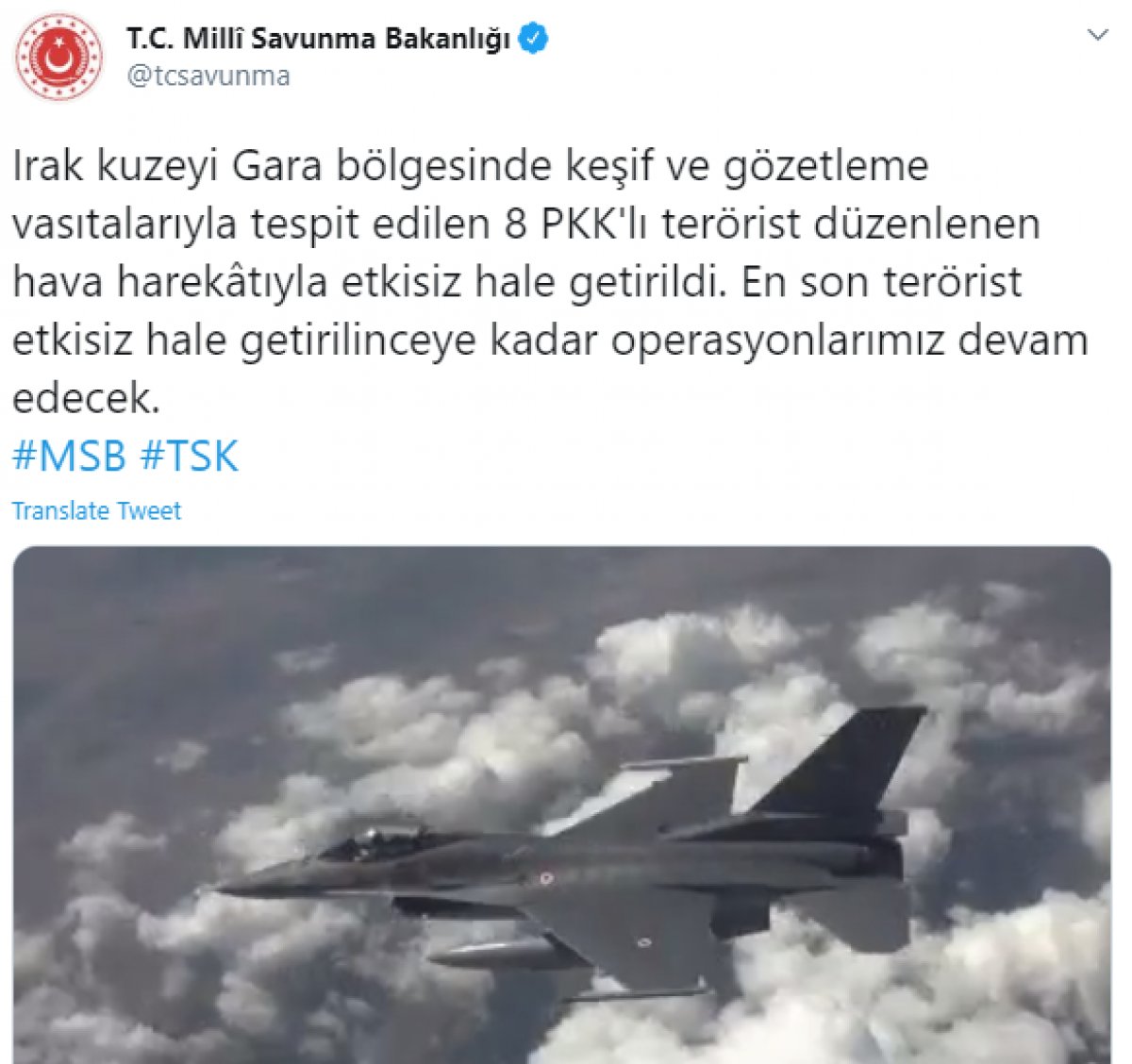 Irak'ın kuzeyinde 8 terörist öldürüldü