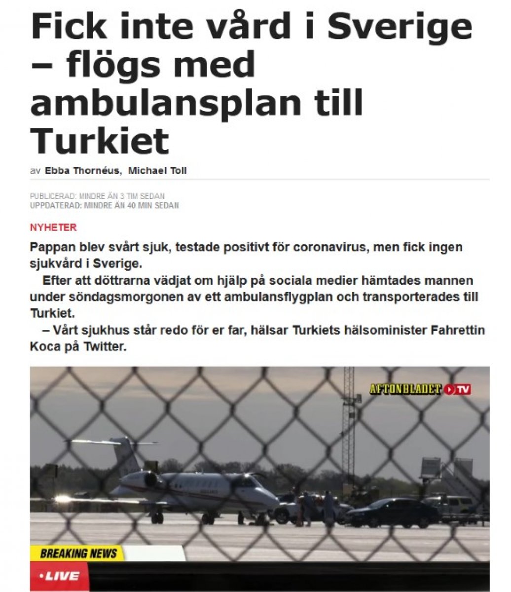 Türkiye’nin ambulans uçak operasyonu İsveç basınında