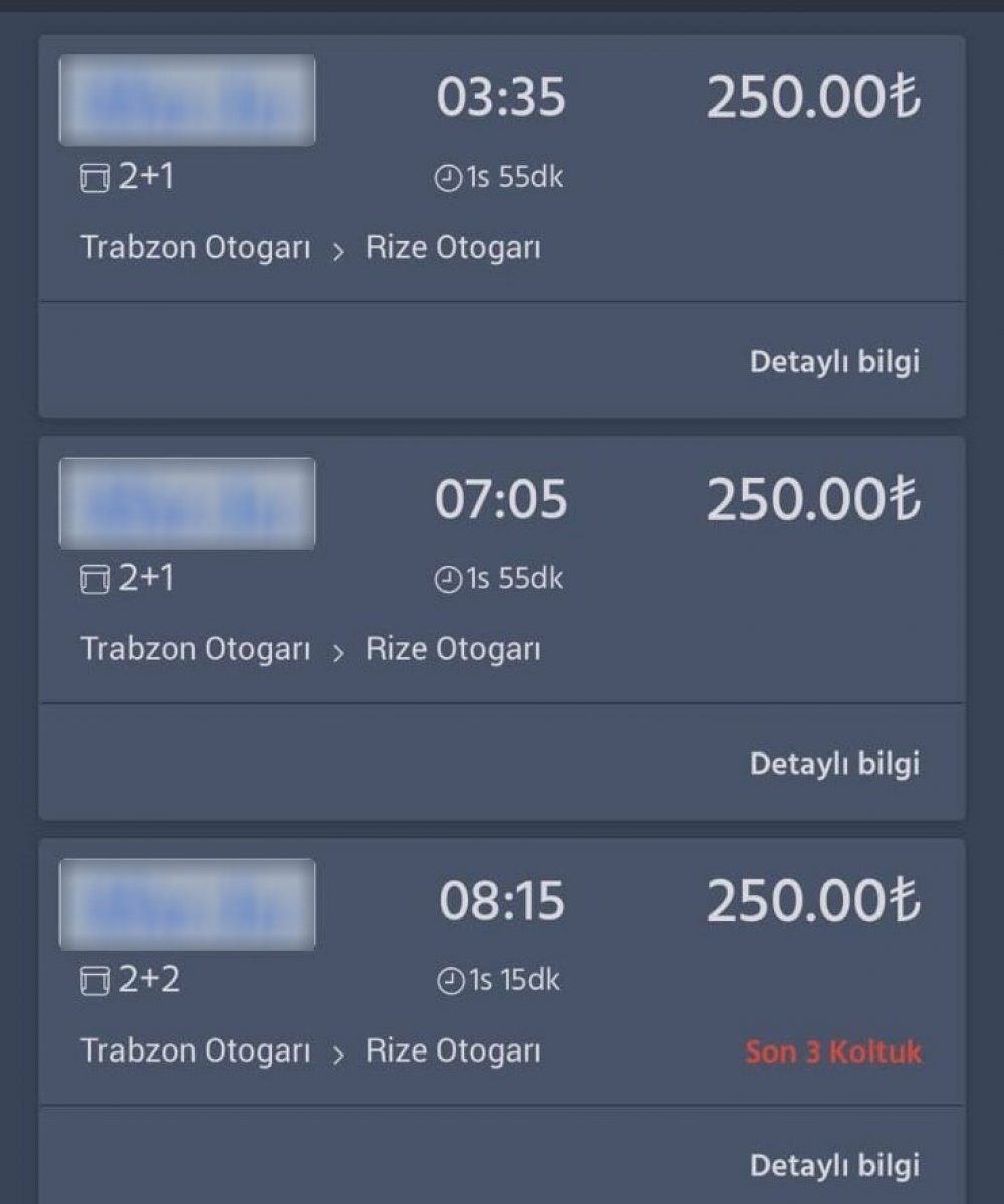 250 liralık Rize - Trabzon otobüs biletleri kaldırıldı