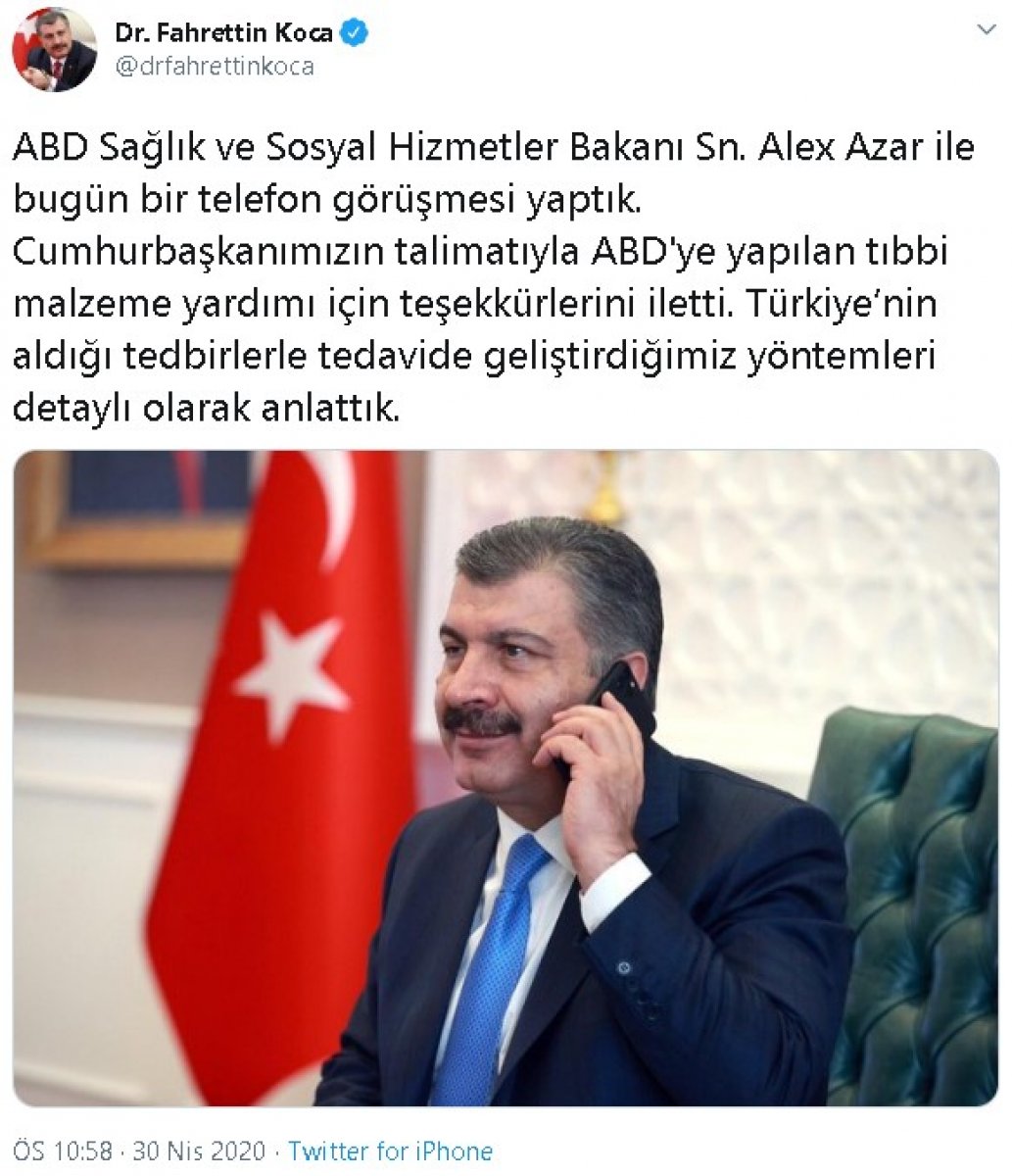 Bakan Koca, Amerikalı mevkidaşıyla görüştü