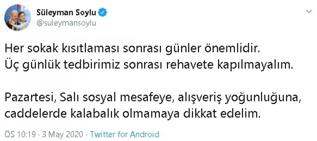 Süleyman Soylu: Yasak bitti, rehavete kapılmayalım