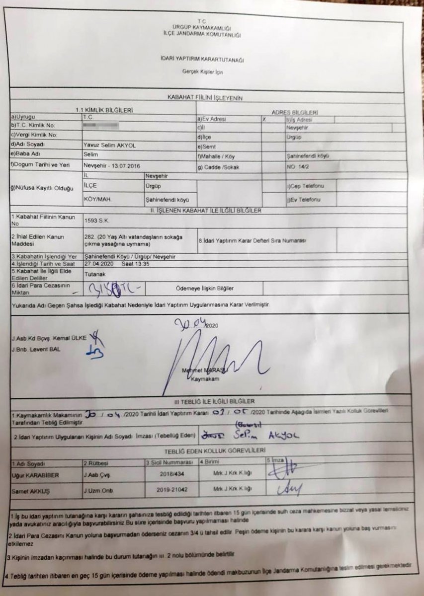 4 yaşındaki çocuğa para cezası kesildi