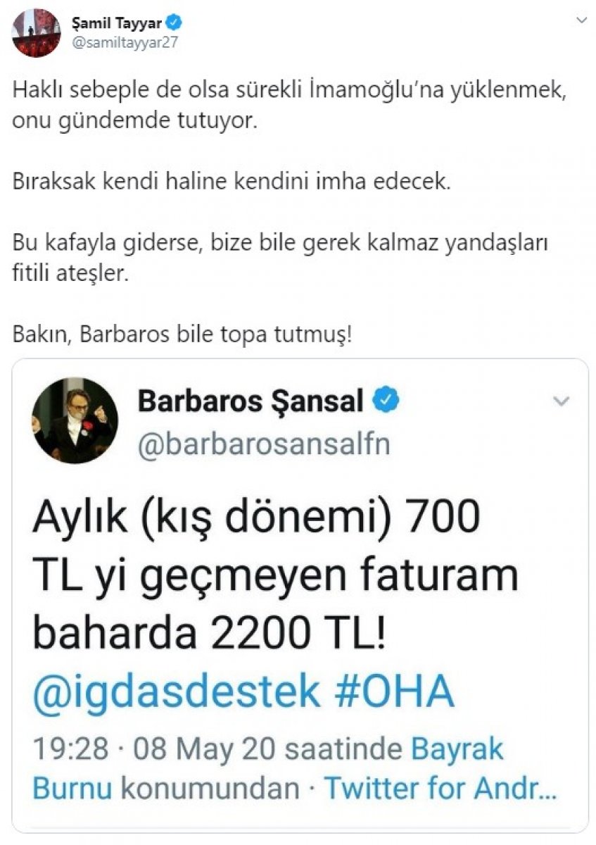 Şamil Tayyar'dan Ekrem İmamoğlu yorumu