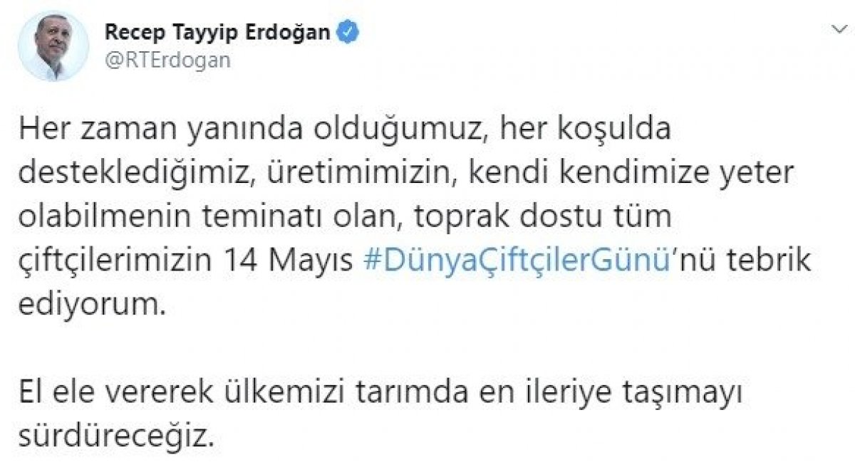 Cumhurbaşkanı Erdoğan'dan Dünya Çiftçiler Günü mesajı
