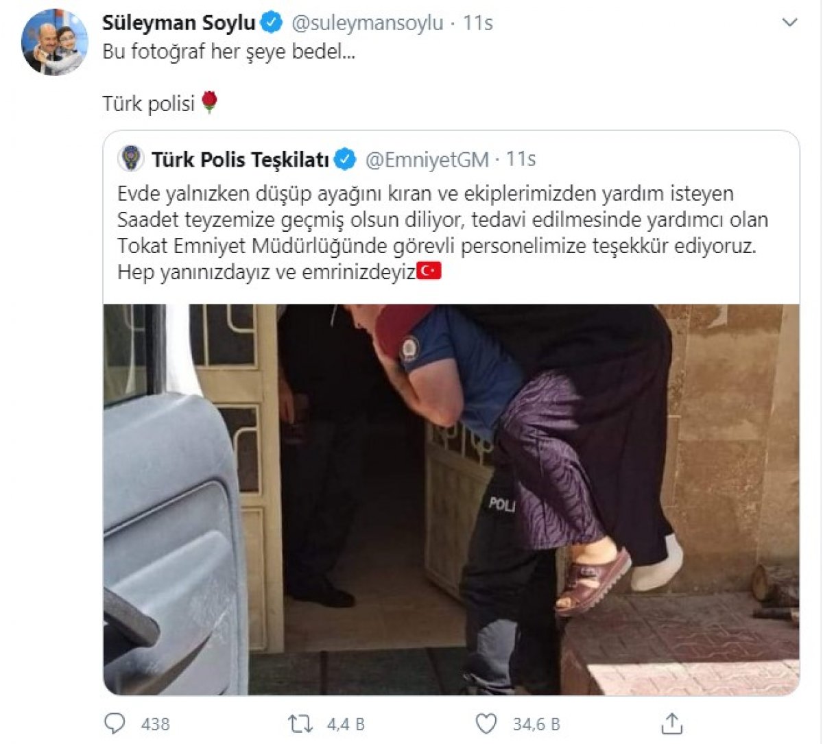 Ayağı kırılan kadını sırtında taşıyan polis
