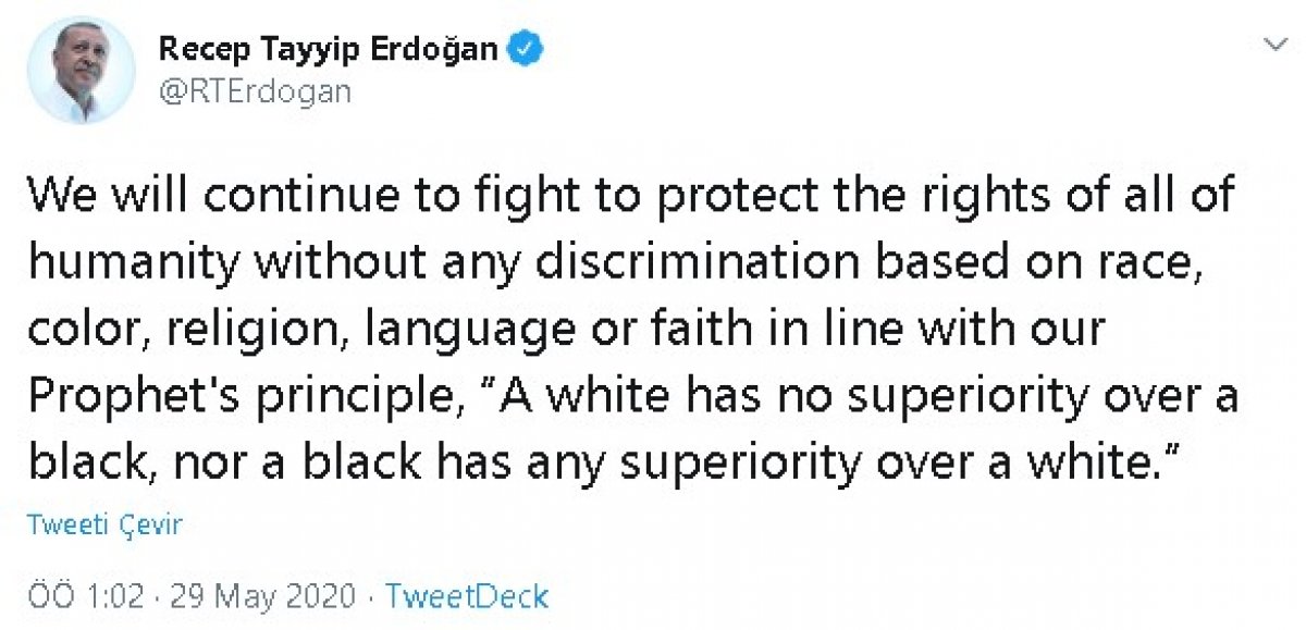 Cumhurbaşkanı Erdoğan, ABD'deki polis şiddetini kınadı