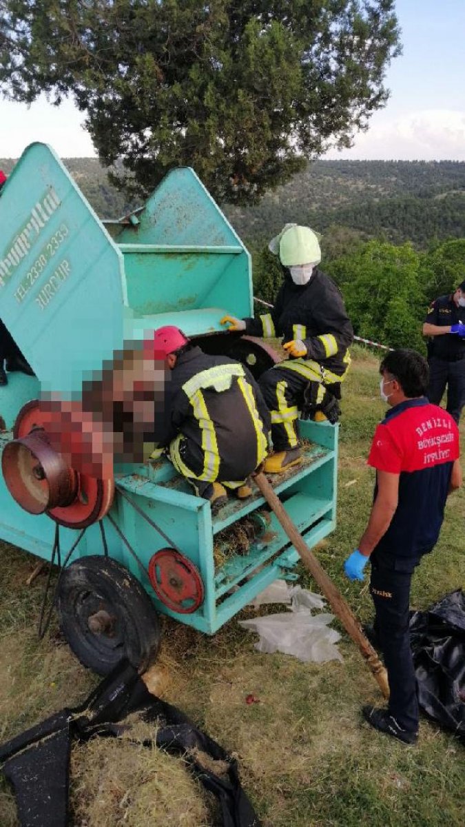 d Denizli'de hasat yapan çiftçi patoz makinesine düştü
