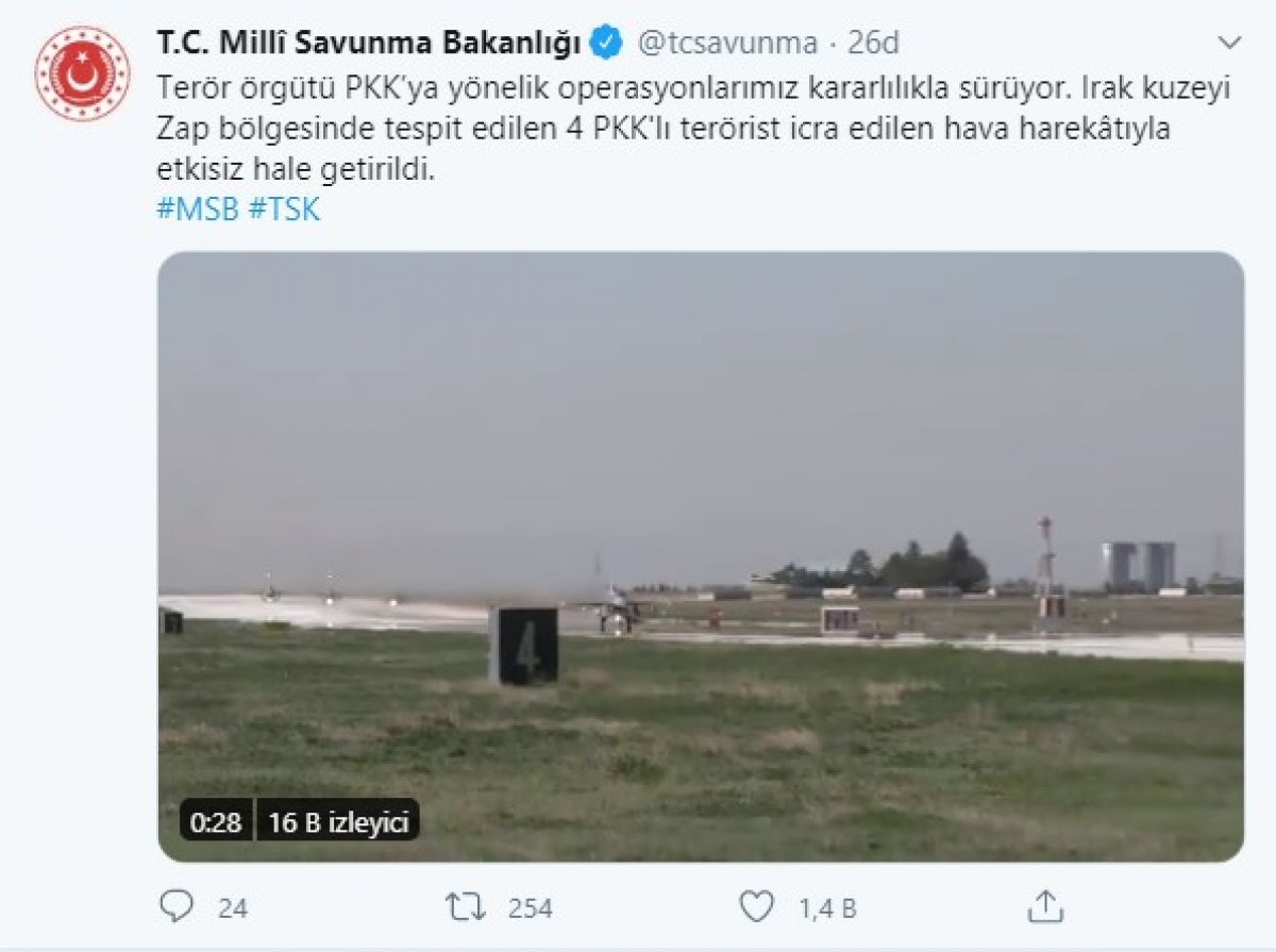 MSB: 4 terörist etkisiz hale getirildi