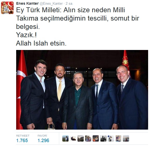 Enes Kanter'den Cumhurbaşkanı Erdoğan'a saygısızlık