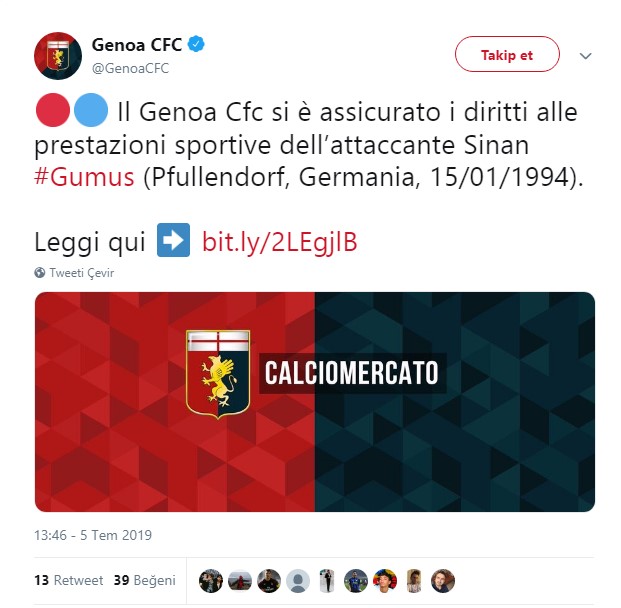 Sinan Gümüş, resmen Genoa'da