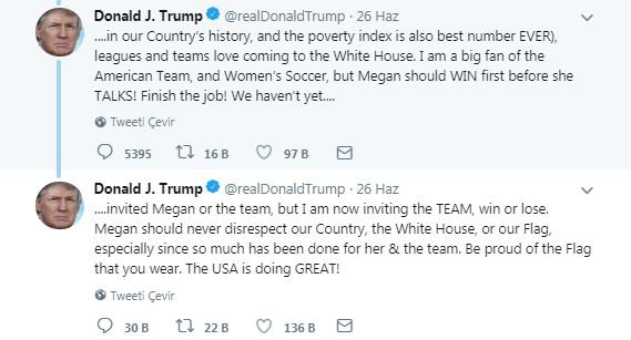 Megan Rapinoe, Trump'a sahada cevap verdi