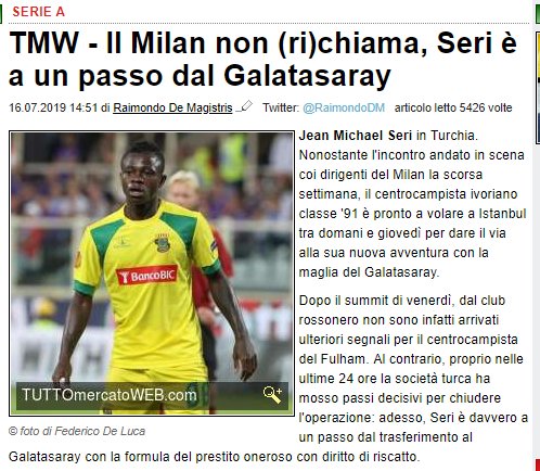 Seri, Milan'ı reddetti G.Saray için geliyor