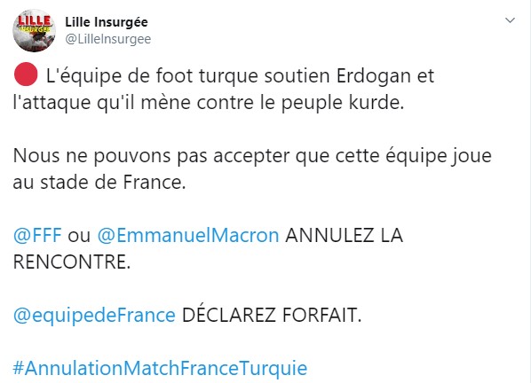 Fransa'dan 'Türkiye maçı iptal edilsin' kampanyası