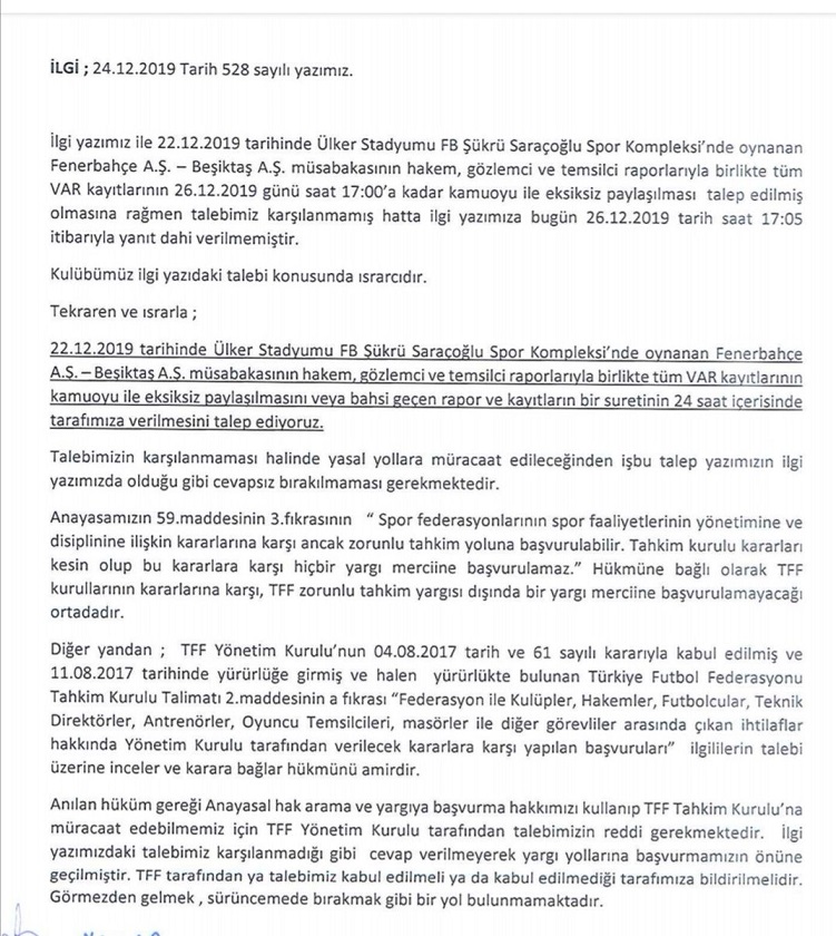 Beşiktaş'tan TFF'ye ek süre