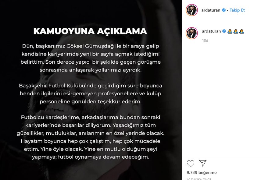 Başakşehir, Arda Turan'la yollarını ayırdı