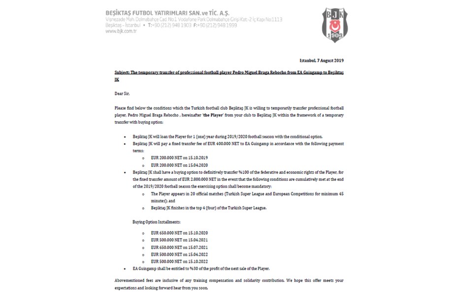 Rebocho'nun sözleşmesindeki satın alma opsiyonu