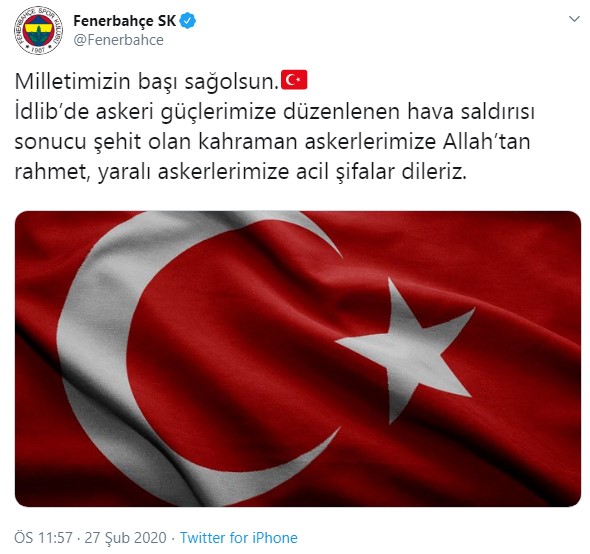 Kulüplerden şehitlerimiz için başsağlığı mesajı