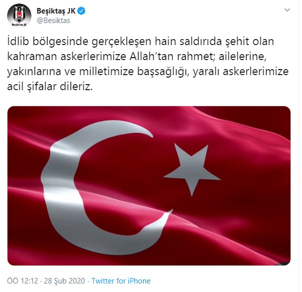 Kulüplerden şehitlerimiz için başsağlığı mesajı