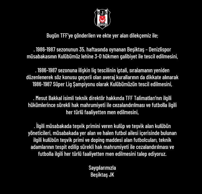 Beşiktaş'tan şampiyonluk talebi