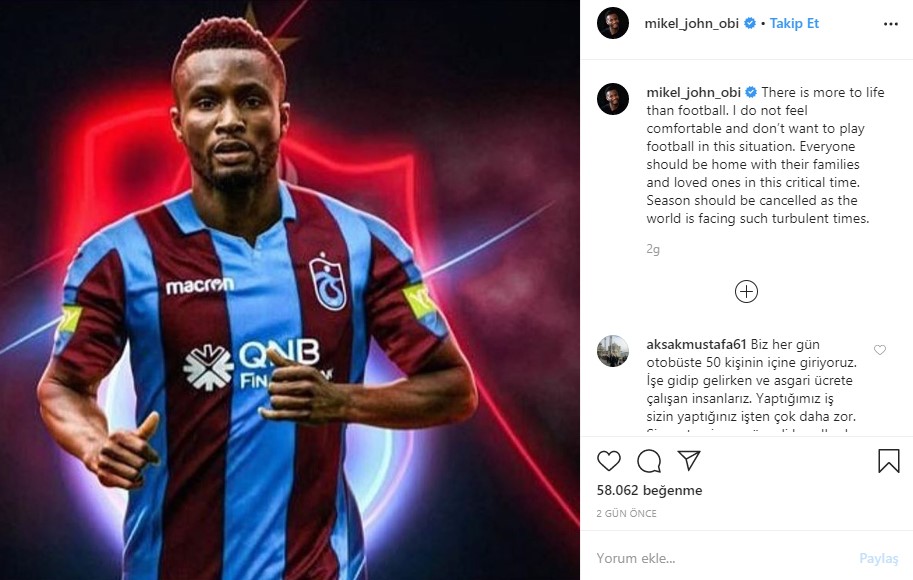 Obi Mikel'in koronavirüs korkusu