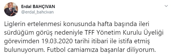 Erdal Bahçıvan, TFF'deki görevinden istifa etti