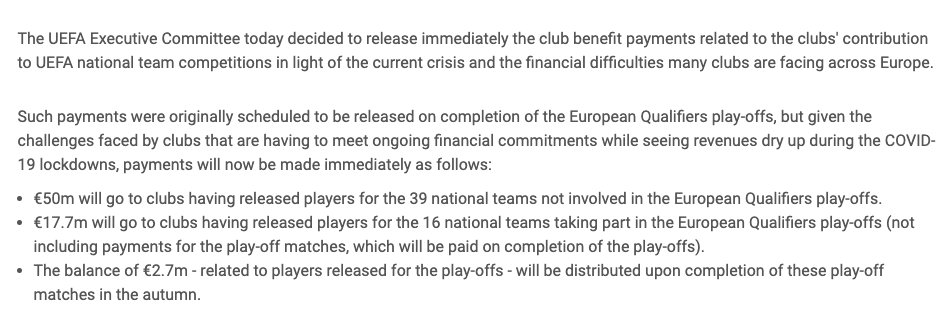 UEFA'dan kulüplere maddi destek