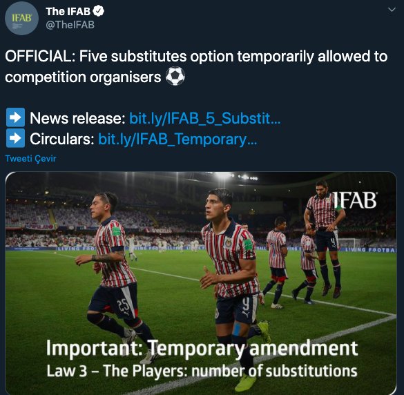 IFAB'dan oyuncu değişikliğinde yeni karar