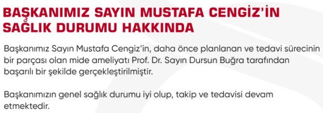Mustafa Cengiz bir kez daha ameliyat edildi