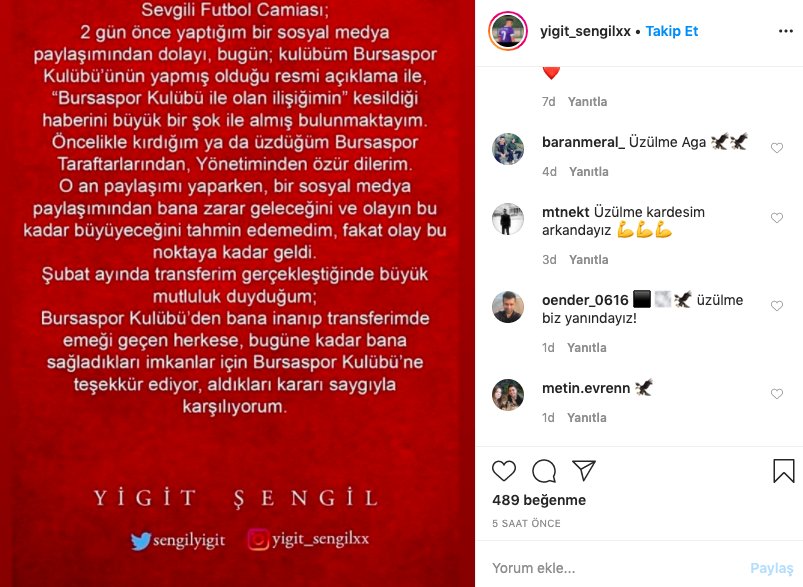 Bursaspor: Yiğit Şengil'in kulübümüzle ilişiği kesildi