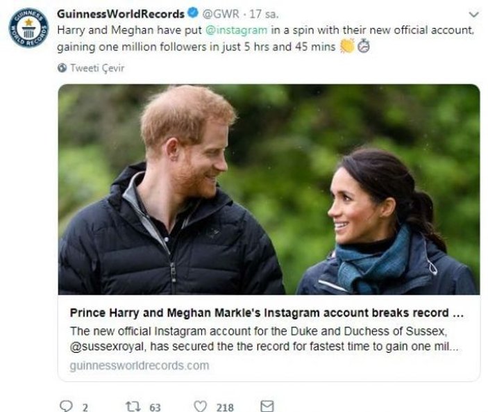 Prens Harry ve Meghan'ın Instagram hesabı rekor kırdı