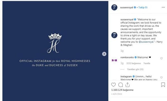 Prens Harry ve Meghan'ın Instagram hesabı rekor kırdı