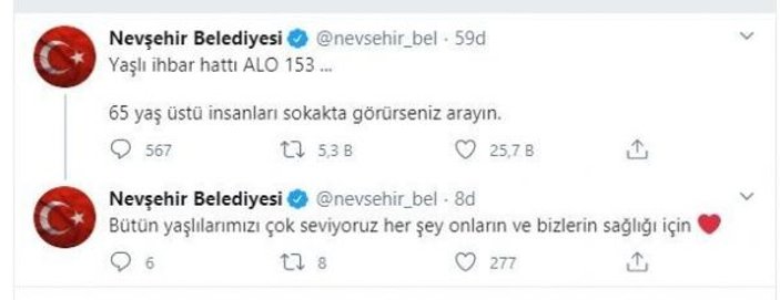 Nevşehir Belediyesi: “65 yaş üstü insanları görürseniz arayın” -1