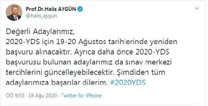 ÖSYM Başkanı Aygün: YDS'ye 19-20 Ağustos'ta yeniden başvuru alınacak -1
