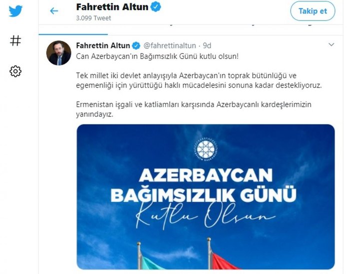 İletişim Başkanı Altun'dan 'Azerbaycan Bağımsızlık Günü' mesajı -1