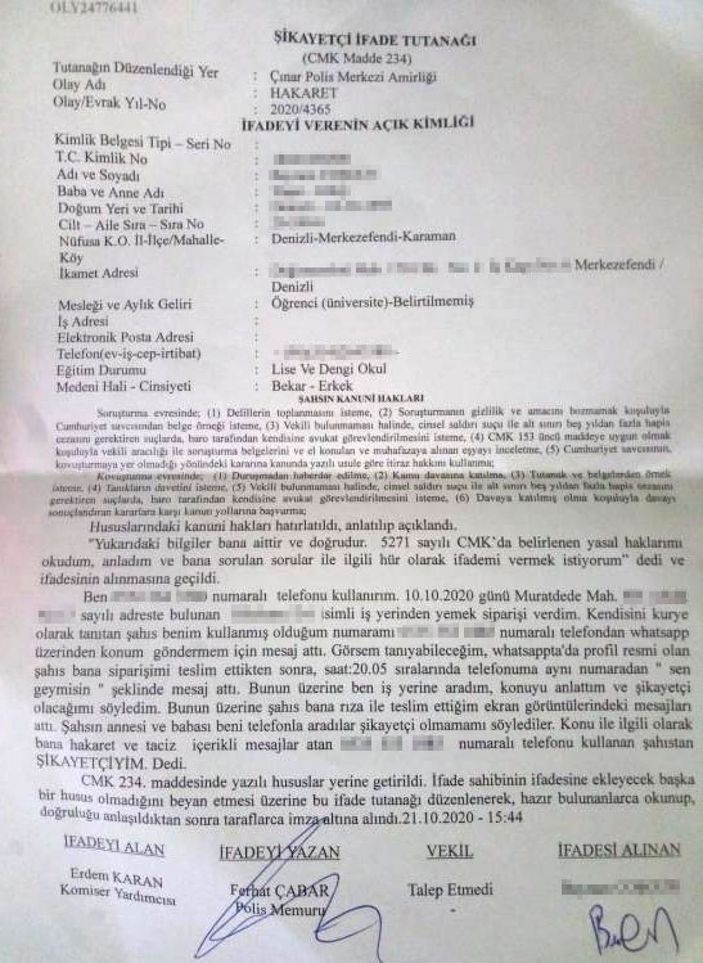 Yemek siparişi verdi, hemcinsi tarafından mesajla tacize uğradı -5