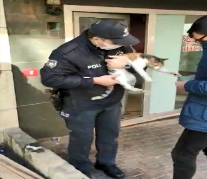 Bahçelievler’de dükkanda mahsur kalan kediyi polisin dikkati kurtardı -4