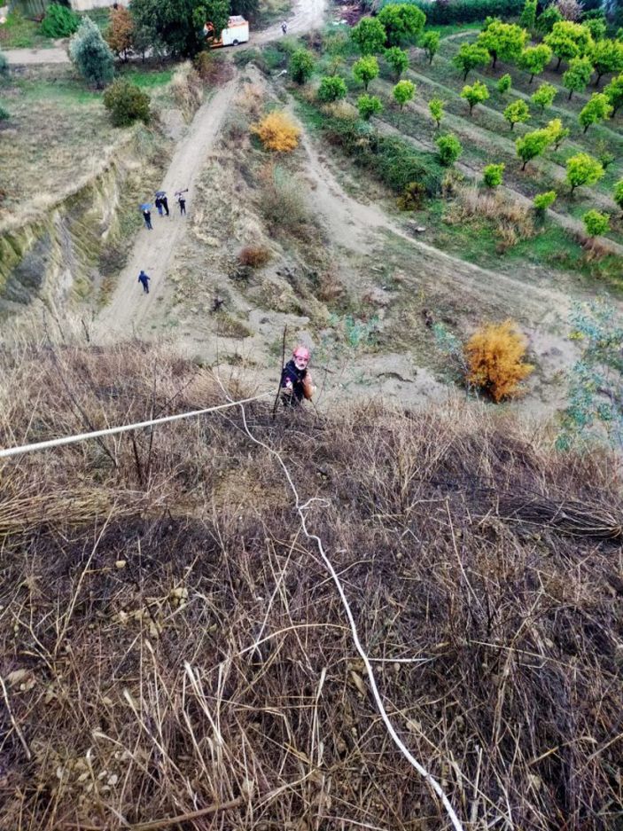 Yamaçta mahsur kalan köpeği itfaiye kurtardı -2