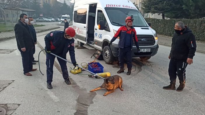 Minibüsün altında kalan köpeği itfaiye kurtardı -1