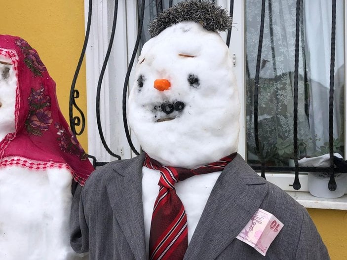 Çatalca'da mahallelinin kardan gelin - damat eğlencesi -2