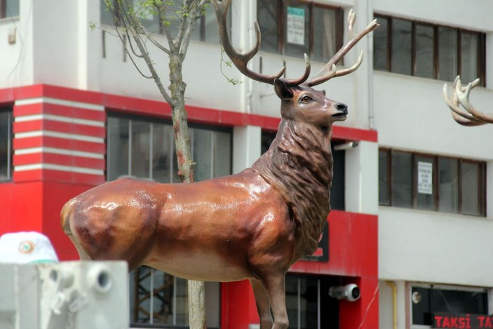 Bolu'da ayı heykeli yerine yapılan geyik heykelleri meydana konuldu -2