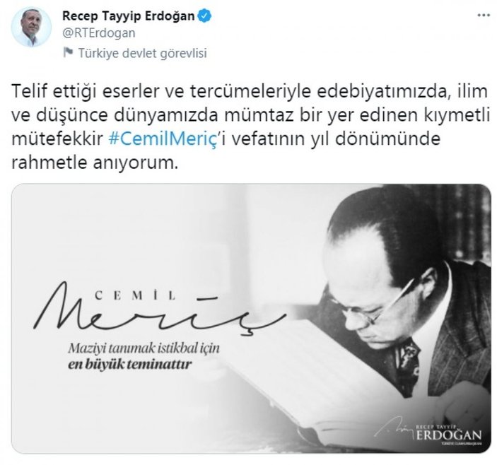 Cumhurbaşkanı Erdoğan, Cemil Meriç'i andı -1