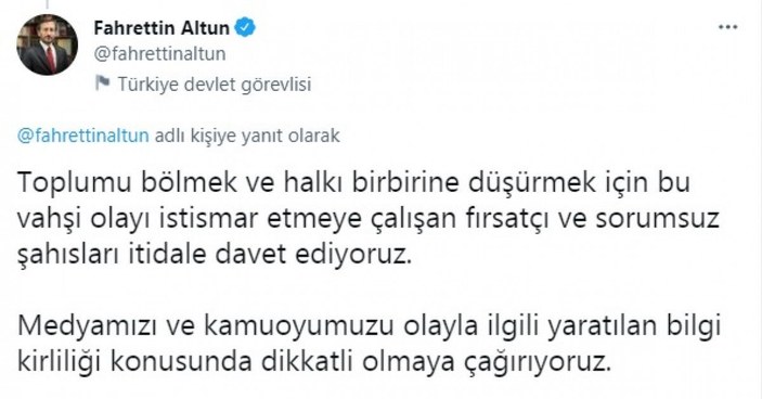 İletişim Başkanı Altun'dan Konya'daki cinayetler hakkında açıklama
